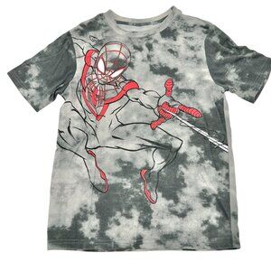 Marvel Spider-Man T-Shirt Boys M (8) Miles Morales Tie-Dye Graphic Gray Red